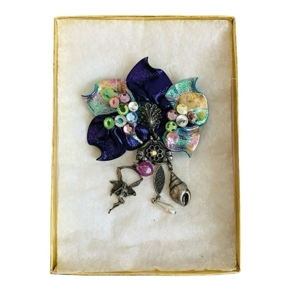 NIB Brooch Unique Jekari Designs SilverTone Multicolor Crystal Floral Pin Brooch - Picture 3 of 6